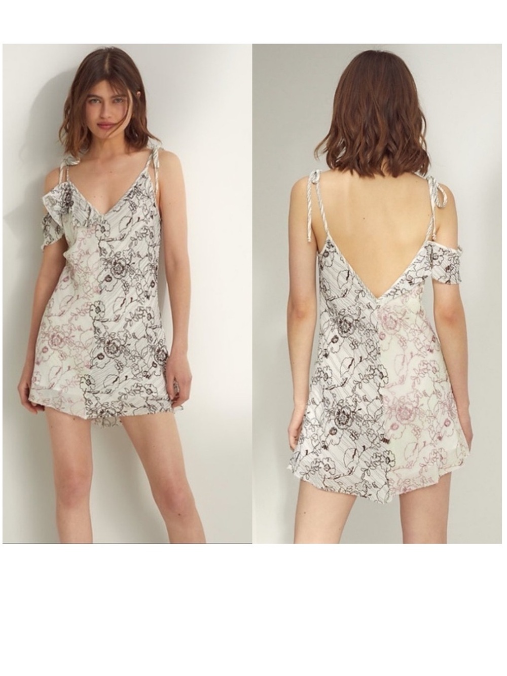 Aritzia Wilfred Lelaina Mini Dress Mauve Mousse Java Embroidered Floral Flounce